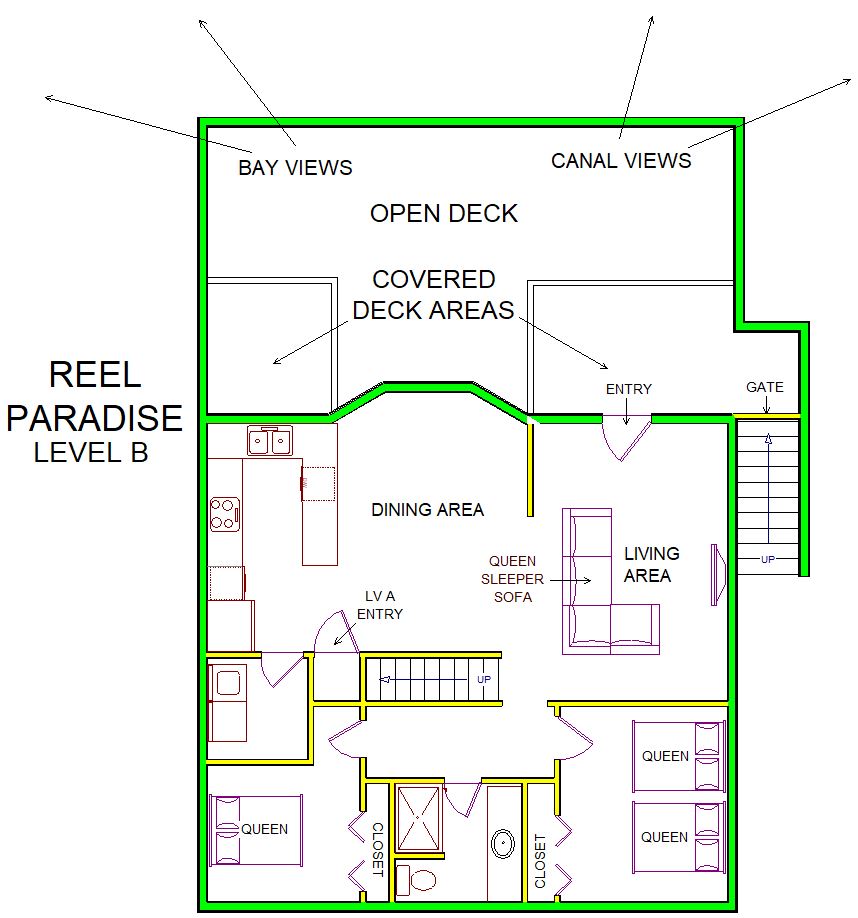B level B layout view of Sand 'N Sea's canal front vacation rental home in Galveston named Reel Paradise